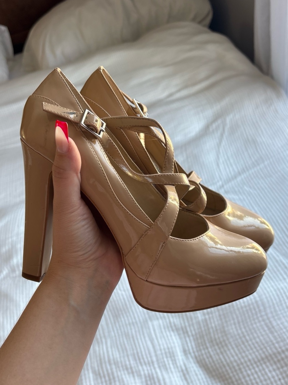 Gianni Bini Nude Patent Mary Jane Platform Pumps